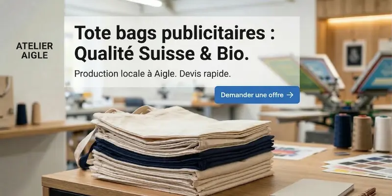 Tote bags publicitaires Suisse & Bio — Atelier Aigle